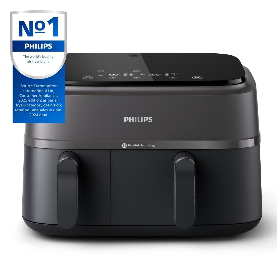 Philips Dual Basket Air Fryer - Healthy, Fast, and Versatile Cooking, 9.5QT Capacity, Touchscreen, 2-Drawer Design (NA350/00)