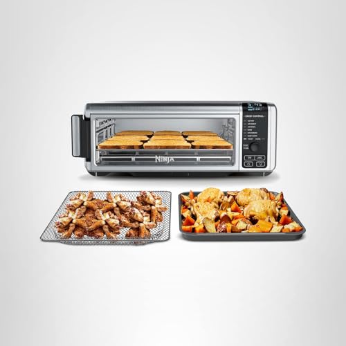 Ninja SP101 Oven: digital 8-in-1 air fryer oven, XL capacity, flip-up design, fast cooking with multiple accessories.