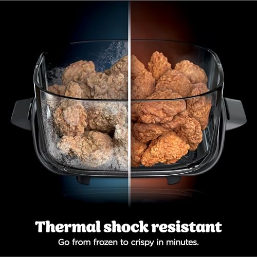 Ninja Crispi Pro: 6-in-1 glass air fryer, 450°F max heat, multi-use containers, safe and versatile cooking.