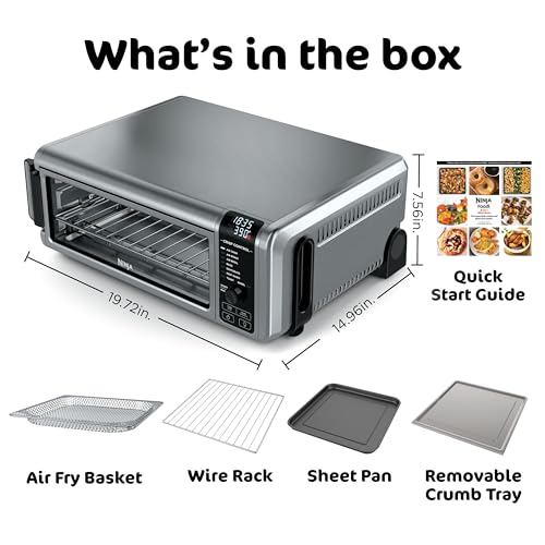 Ninja SP101 Oven: digital 8-in-1 air fryer oven, XL capacity, flip-up design, fast cooking with multiple accessories.
