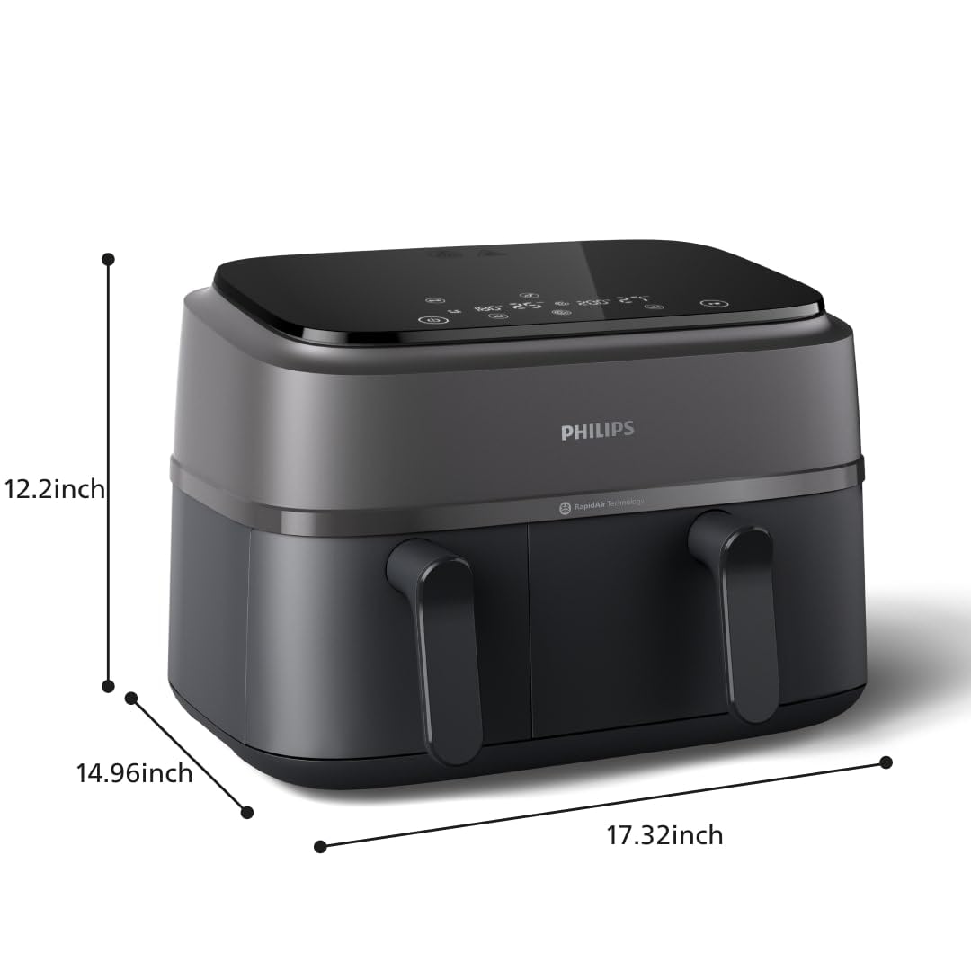 Philips Dual Basket Air Fryer - Healthy, Fast, and Versatile Cooking, 9.5QT Capacity, Touchscreen, 2-Drawer Design (NA350/00)