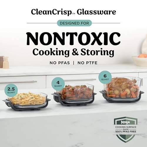 Ninja Crispi Pro: 6-in-1 glass air fryer, 450°F max heat, multi-use containers, safe and versatile cooking.