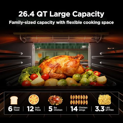 Midea Flexify Pro Oven: air fryer combo, 26.4QT capacity, 450°F fast cooking, French door design, versatile countertop oven.