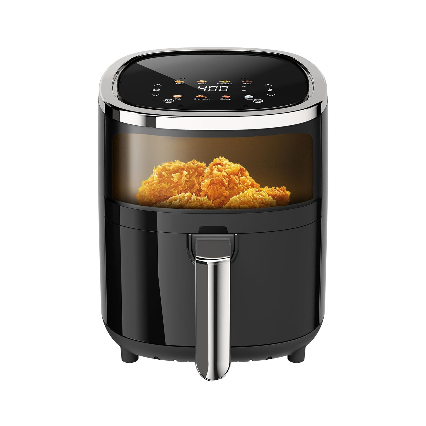 WHUTO Compact Air Fryer: 4.2QT, 9-in-1 functions, touchscreen, view window, compact and easy to use.