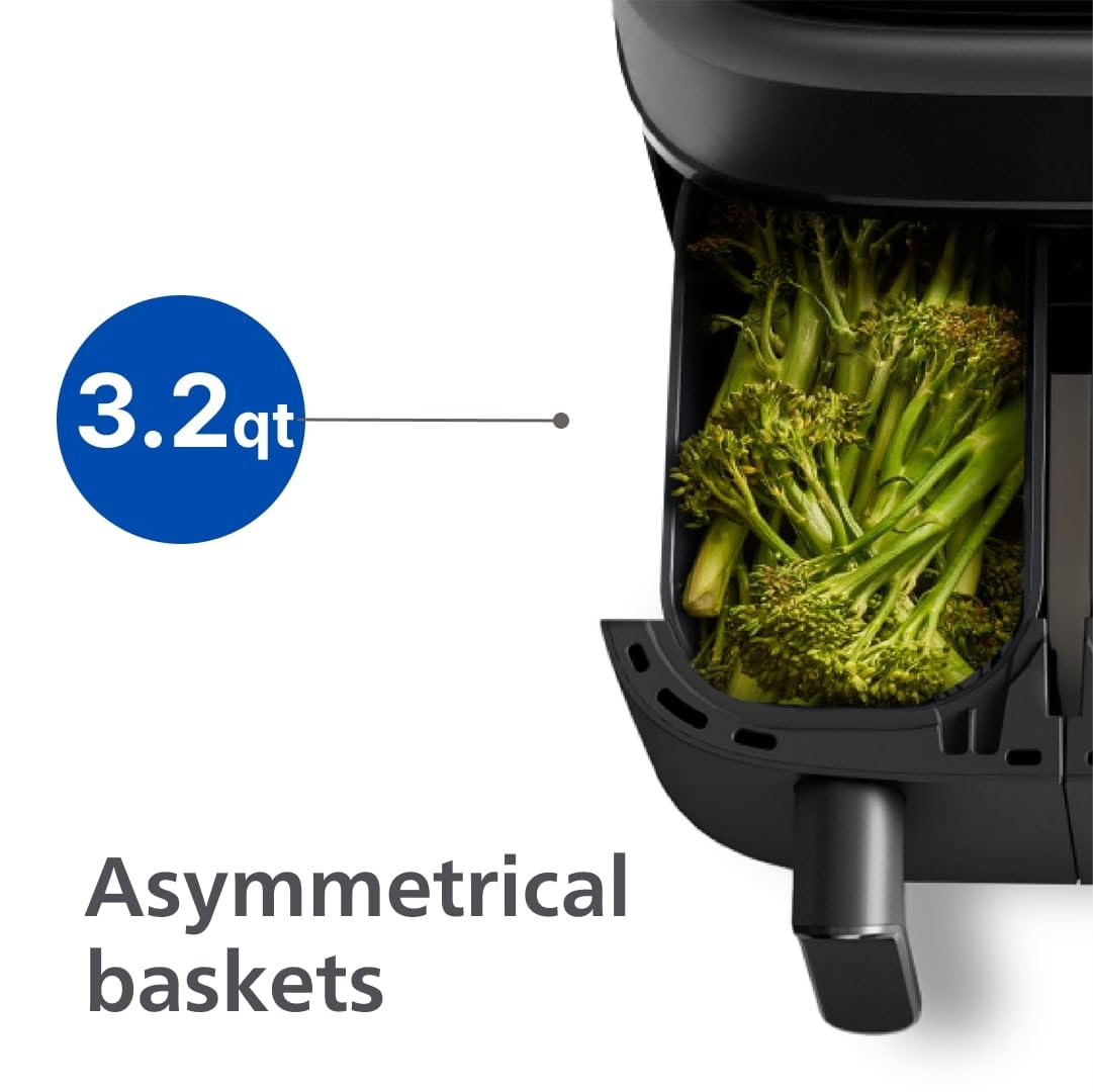 Philips Dual Basket Air Fryer - Healthy, Fast, and Versatile Cooking, 9.5QT Capacity, Touchscreen, 2-Drawer Design (NA350/00)
