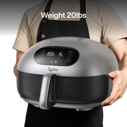 Typhur Dome 2 Air Fryer: smart air fryer with dual heating, self-cleaning, fits pizza, quiet and efficient.