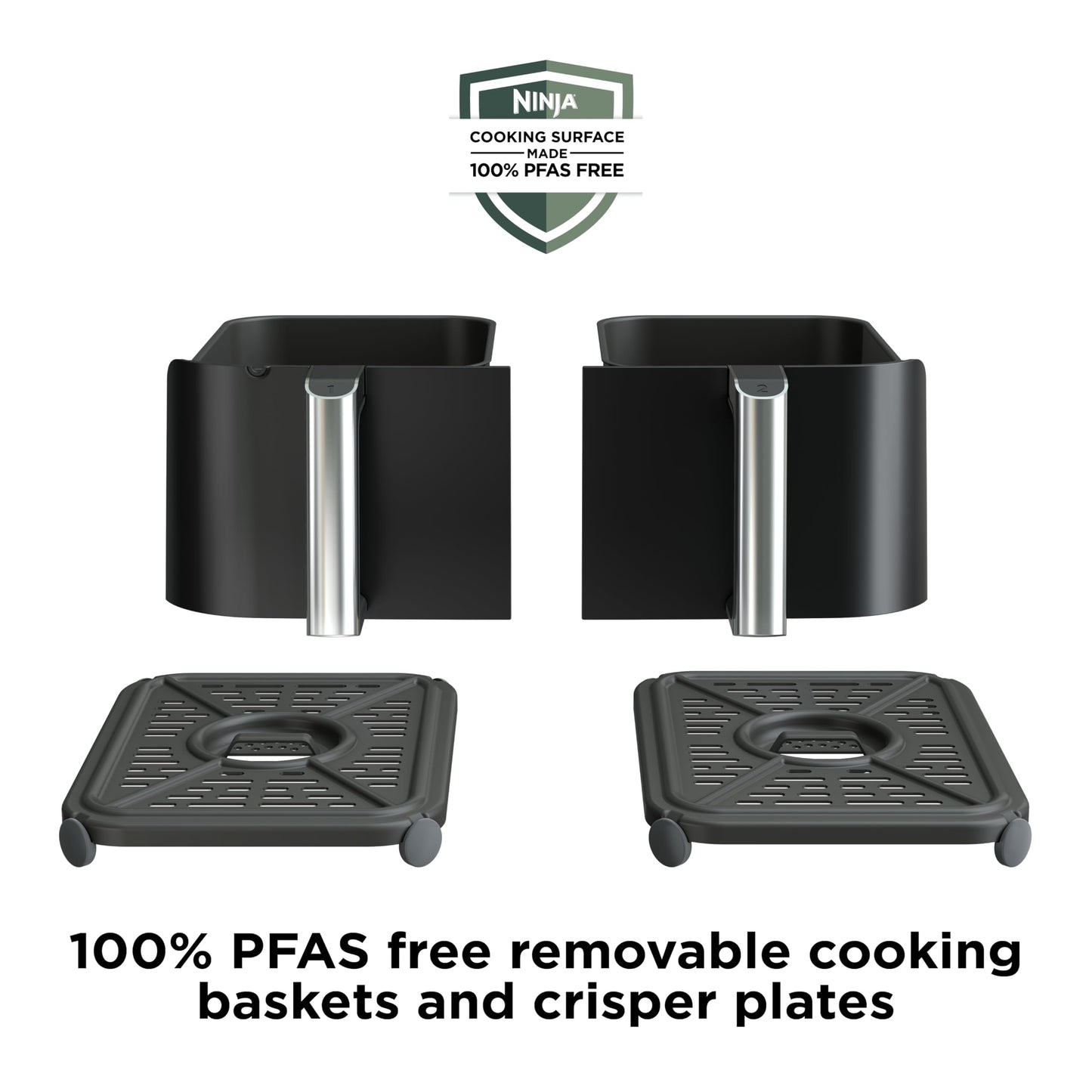 Ninja DZ302 Air Fryer: 10QT dual basket, cook two foods at once, 6-in-1 functions, powerful and efficient cooking.