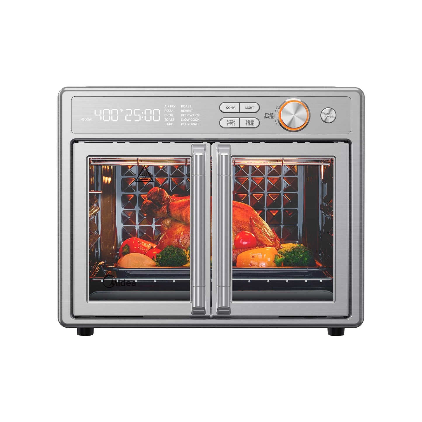 Midea Flexify Pro Oven: air fryer combo, 26.4QT capacity, 450°F fast cooking, French door design, versatile countertop oven.