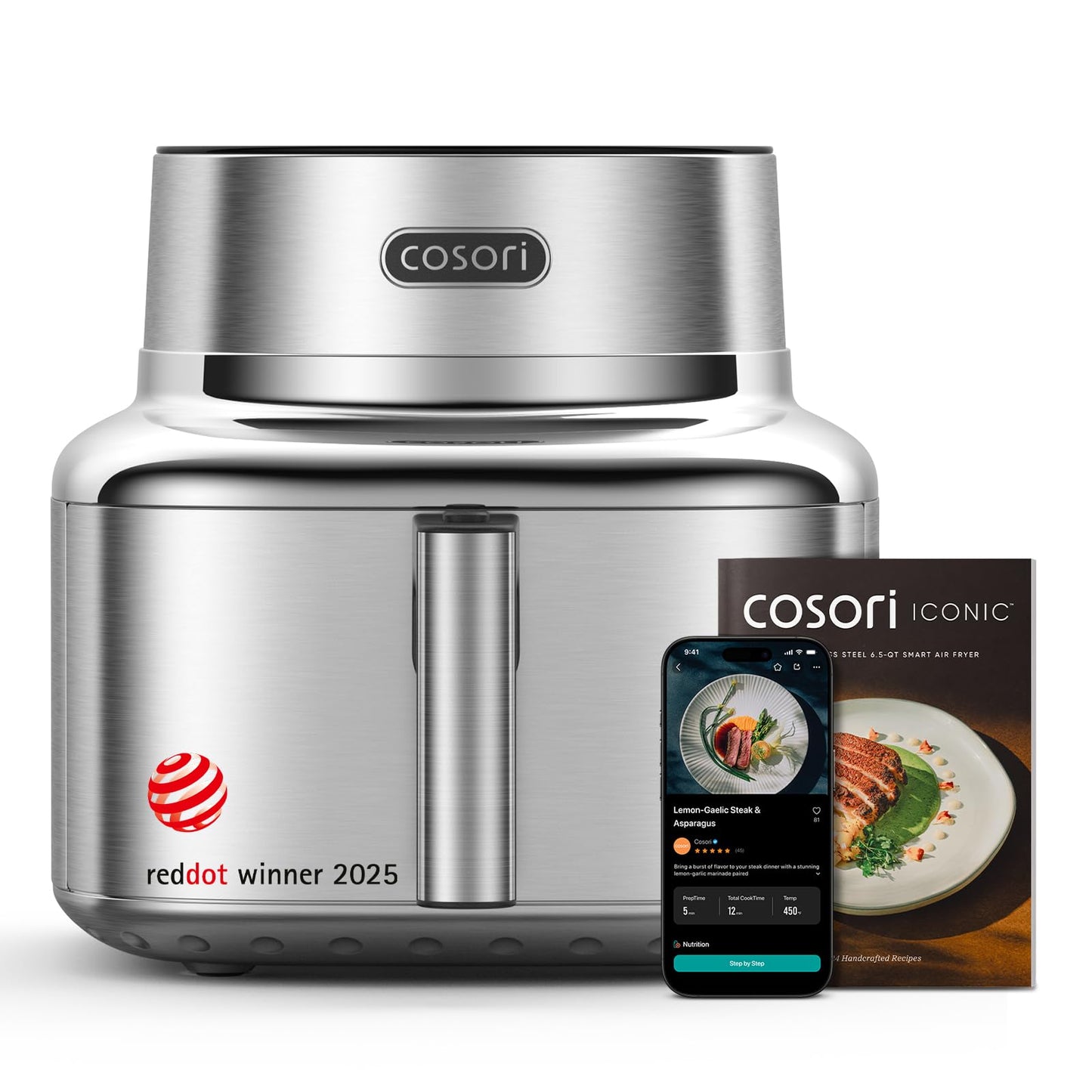 Cosori Iconic Air Fryer: 6.5QT, smart functions, PFAS-free coating, 450°F cooking, versatile and consistent results.
