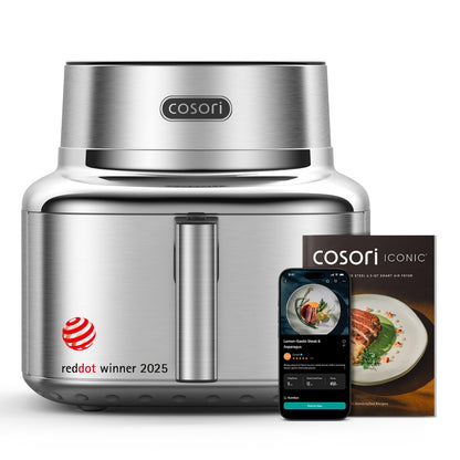 Cosori Iconic Air Fryer: 6.5QT, smart functions, PFAS-free coating, 450°F cooking, versatile and consistent results.