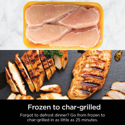 Ninja Foodi AG301 Grill: 5-in-1 indoor grill, air fry, roast, bake, dehydrate, smoke control, easy cleaning design.