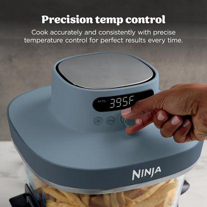 Ninja Crispi Pro: 6-in-1 glass air fryer, 450°F max heat, multi-use containers, safe and versatile cooking.
