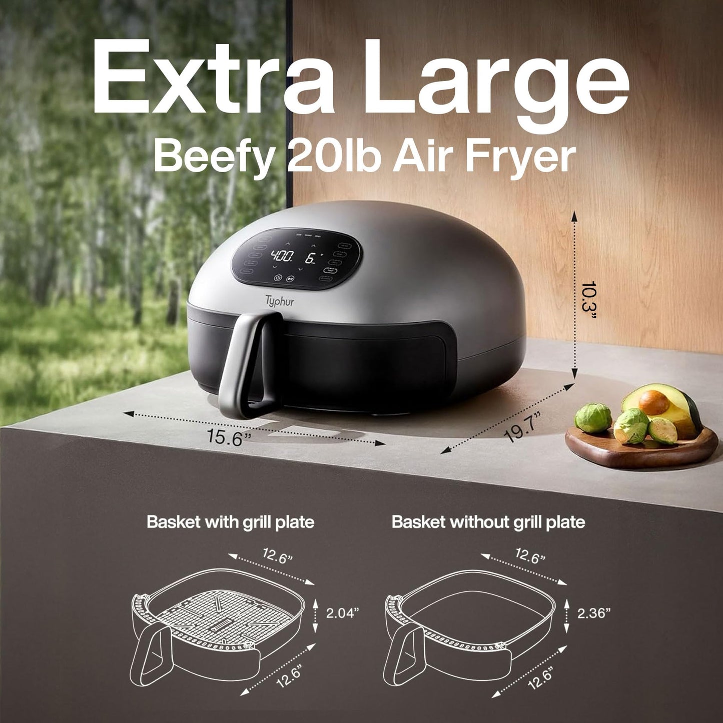 Typhur Dome 2 Air Fryer: smart air fryer with dual heating, self-cleaning, fits pizza, quiet and efficient.