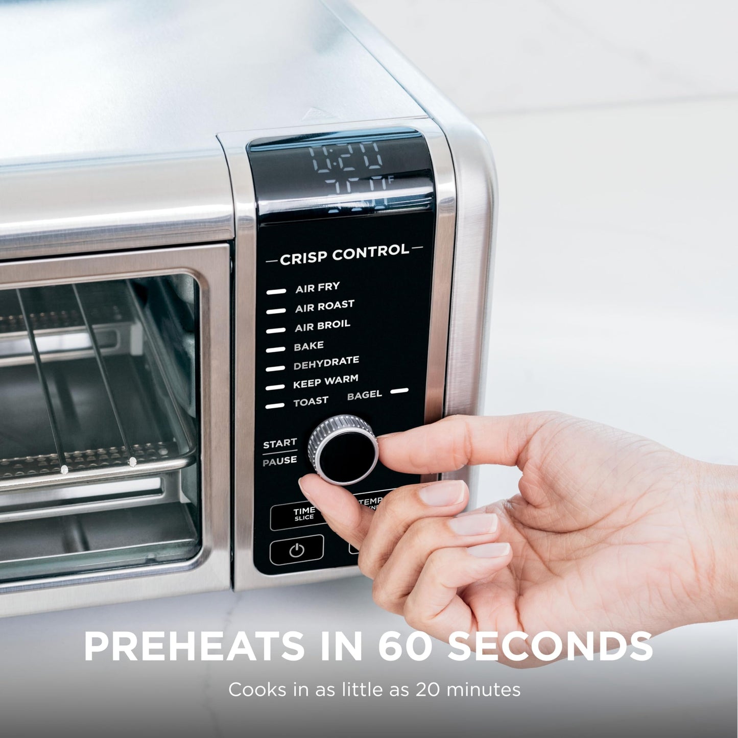Ninja SP101 Oven: digital 8-in-1 air fryer oven, XL capacity, flip-up design, fast cooking with multiple accessories.