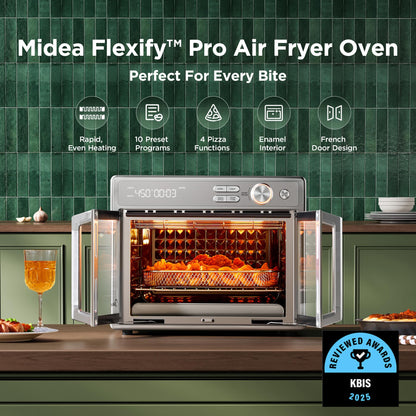 Midea Flexify Pro Oven: air fryer combo, 26.4QT capacity, 450°F fast cooking, French door design, versatile countertop oven.