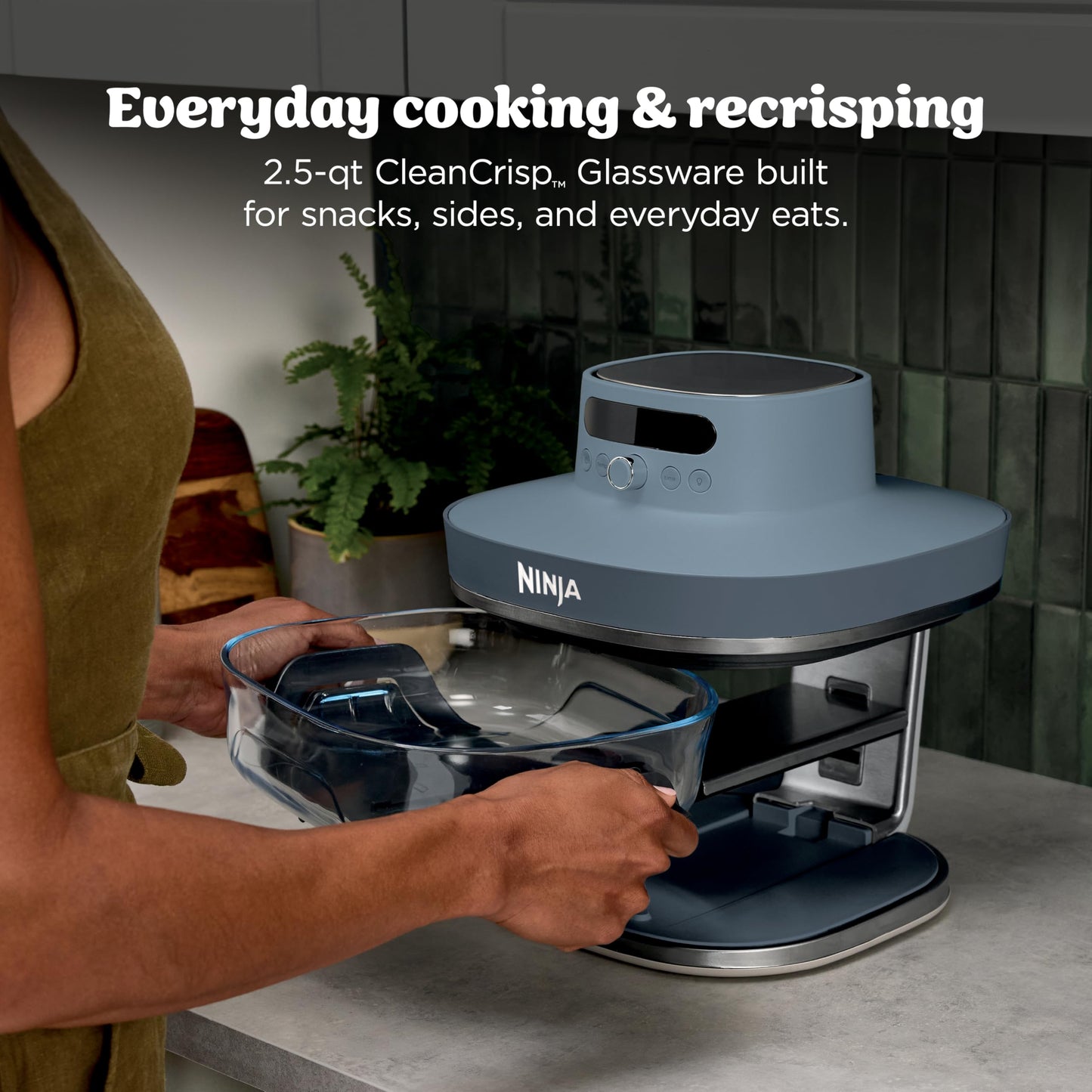 Ninja Crispi Pro: 6-in-1 glass air fryer, 450°F max heat, multi-use containers, safe and versatile cooking.