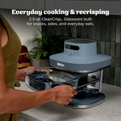 Ninja Crispi Pro: 6-in-1 glass air fryer, 450°F max heat, multi-use containers, safe and versatile cooking.