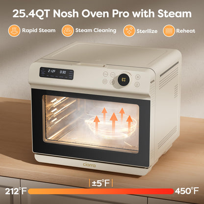 CIARRA 12-in-1 Steam Oven: air fryer combo with steam, 25QT capacity, bake, ferment, dehydrate, self-clean, modern white design.