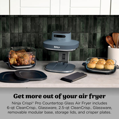 Ninja Crispi Pro: 6-in-1 glass air fryer, 450°F max heat, multi-use containers, safe and versatile cooking.