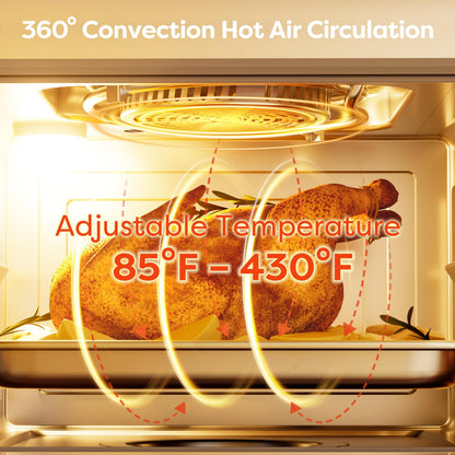 CIARRA 12-in-1 Steam Oven: air fryer combo with steam, 25QT capacity, bake, ferment, dehydrate, self-clean, modern white design.