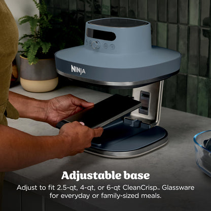 Ninja Crispi Pro: 6-in-1 glass air fryer, 450°F max heat, multi-use containers, safe and versatile cooking.