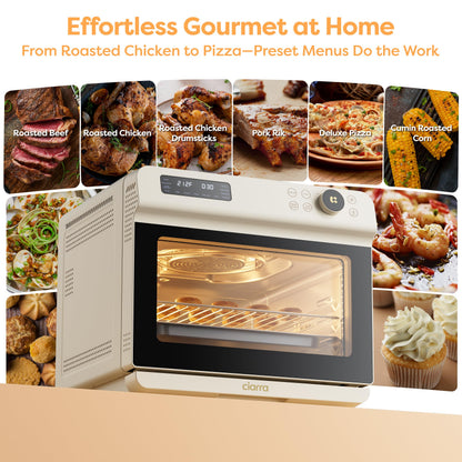 CIARRA 12-in-1 Steam Oven: air fryer combo with steam, 25QT capacity, bake, ferment, dehydrate, self-clean, modern white design.